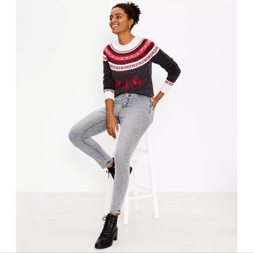 Loft Skinny Jeans Button Front High Rise In Light Vapor Grey